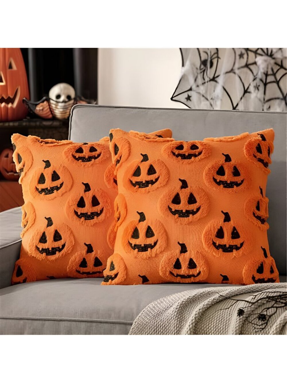 Halloween Fall Pumpkin Throw Pillow Covers 18x18 Orange-Black